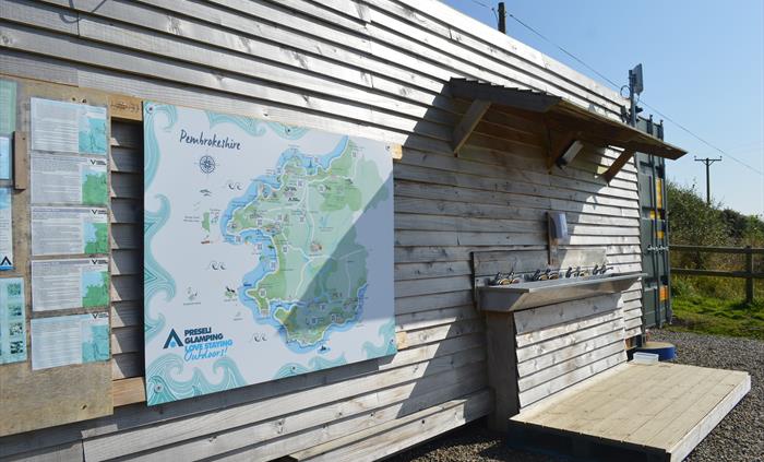 Dishwashing facilities outside the toilet and shower block, interactive activity map of Pembrokeshire